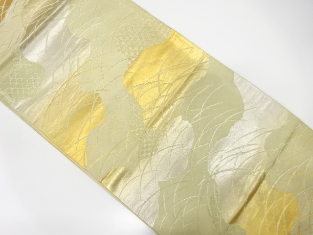 JAPANESE KIMONO / ANTIQUE FUKURO OBI / SILK / WOVEN MICHINAGADORI & GRASS